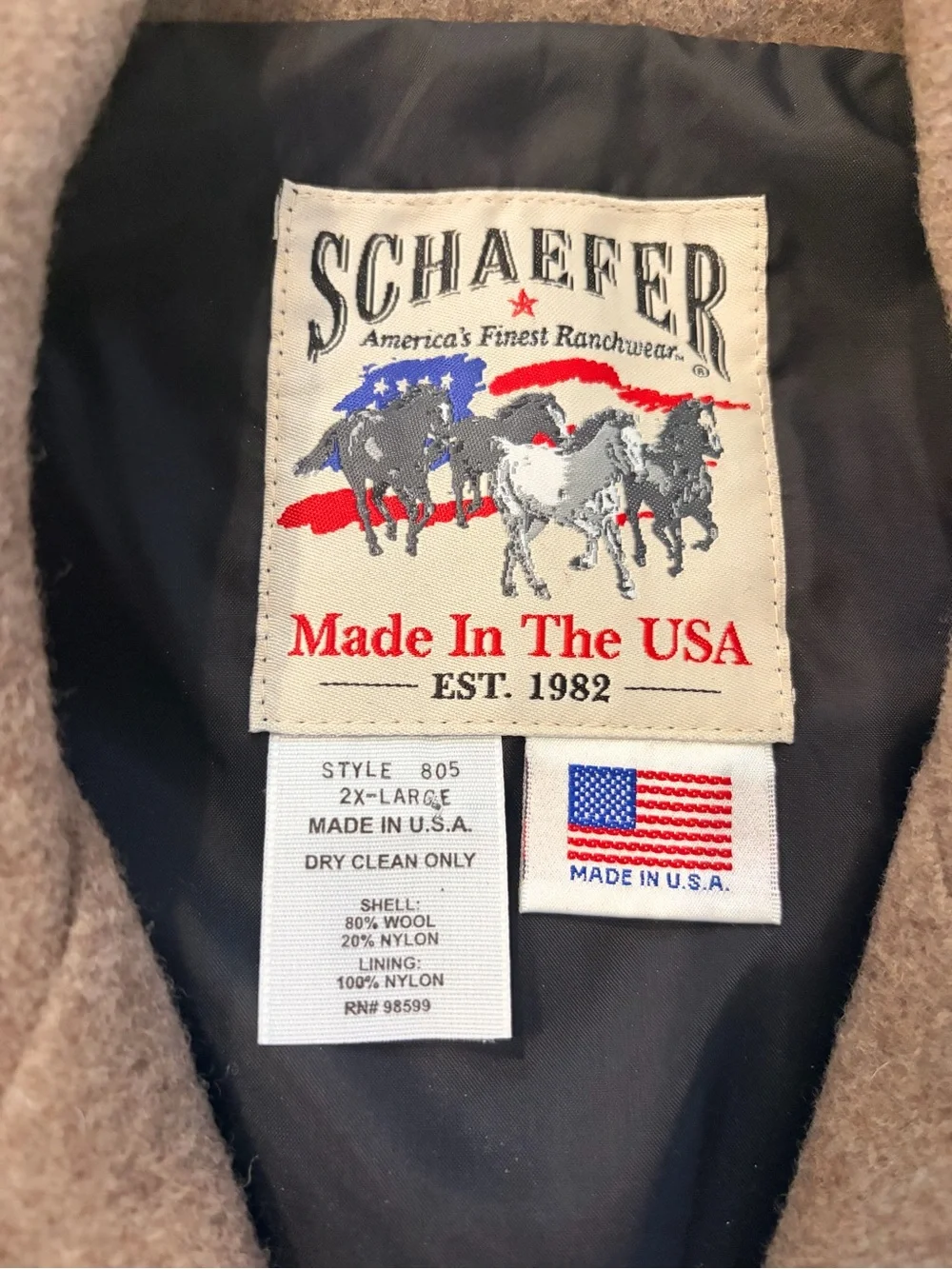 Schaefer Outfitter Men's 2XL Wool Western Vest Made In USA Style 805